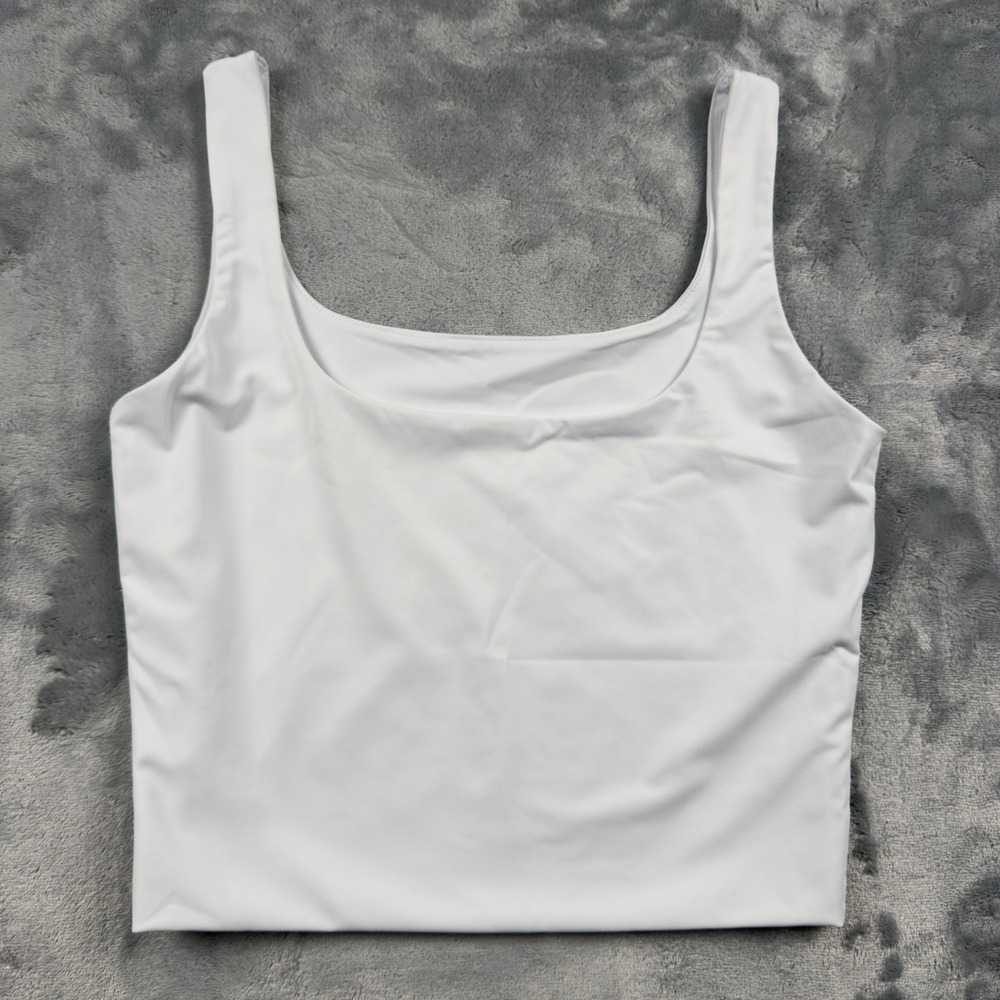 White Square Neck Crop Tank Top Stretch Sleeveless Basic Bodice S